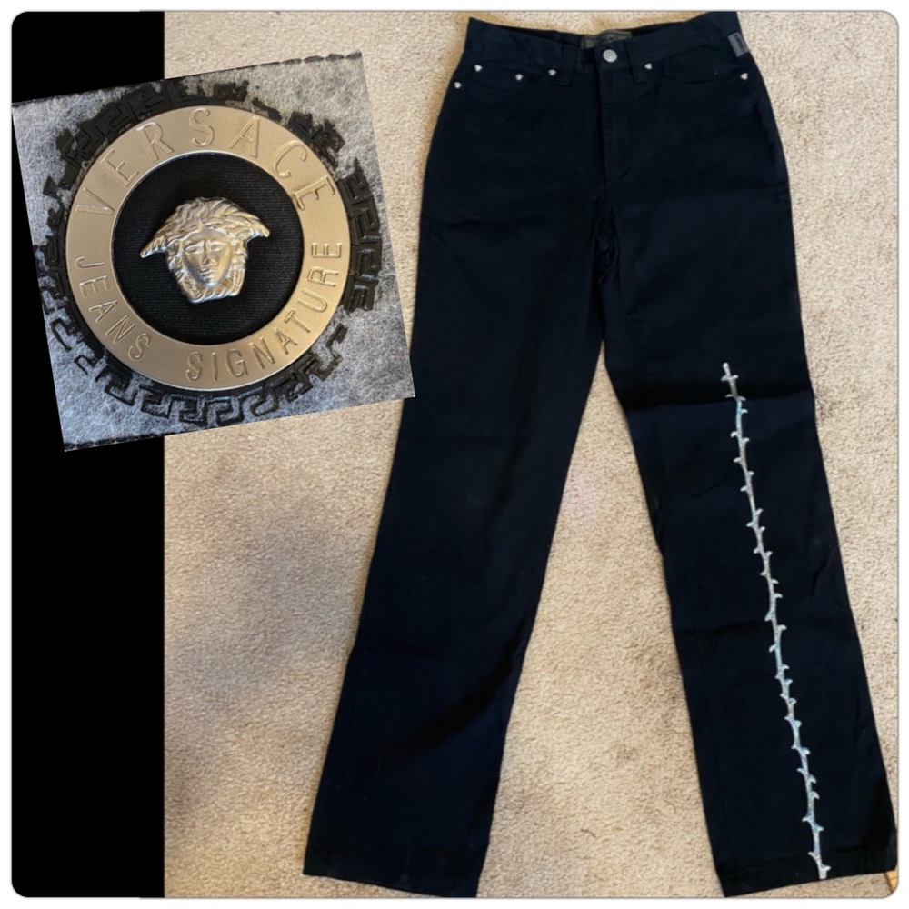 Versace Jeans Signature High Rise Straight Leg Embroidered Women Sz US Sm IT 42